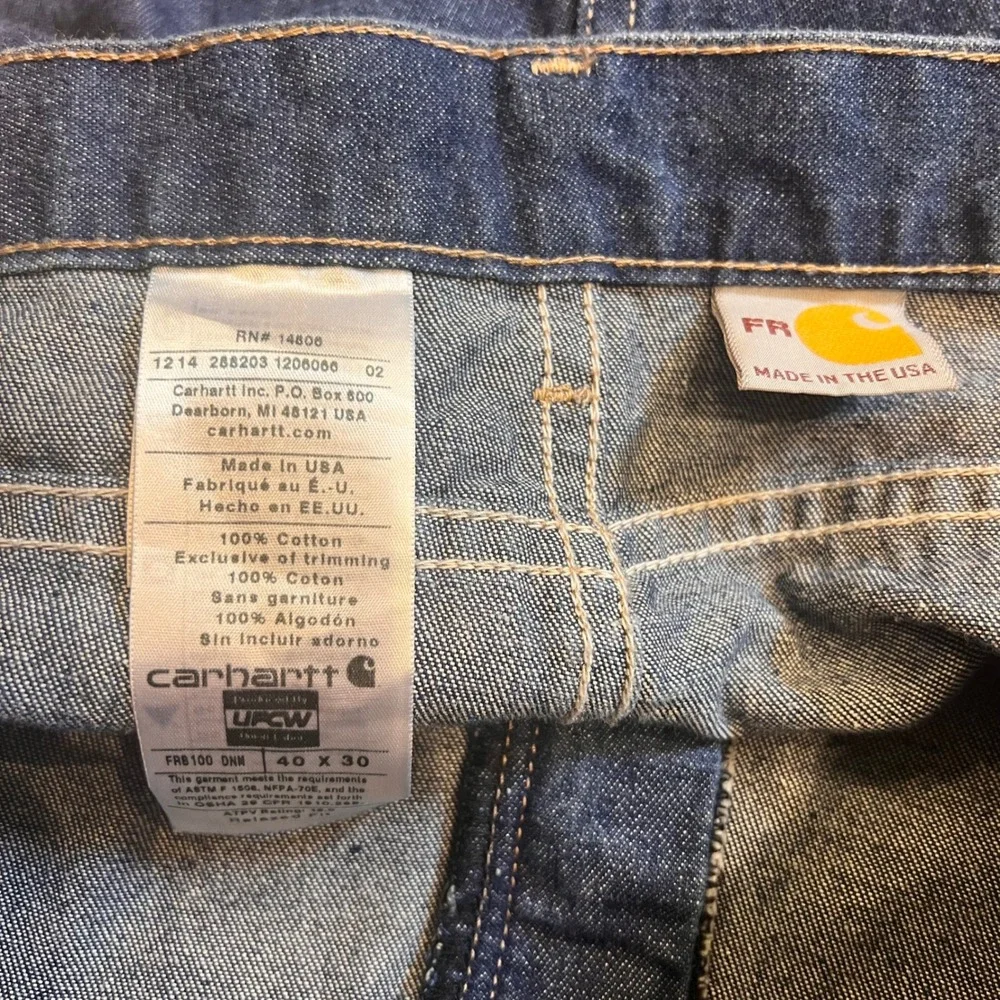 Carhartt FRB100 DNM Flame Resistant Jeans Mens 40x30 Blue Relaxed Fit Made USA